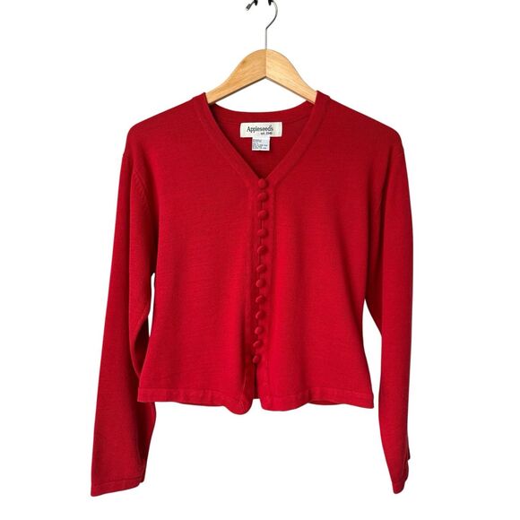 Vintage Appleseed’s Red V-neck Sweater Size L - Picture 2 of 8